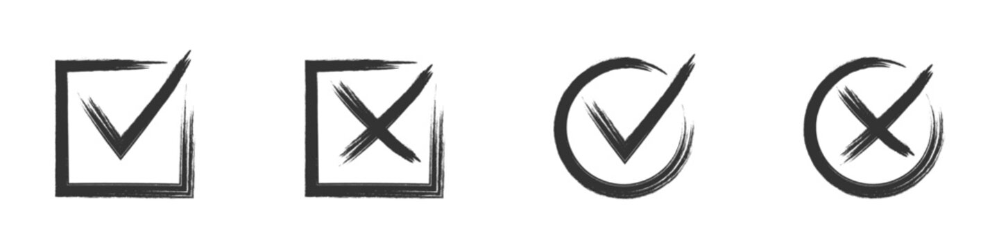Grunge style check mark and cross icons. Vector illustration