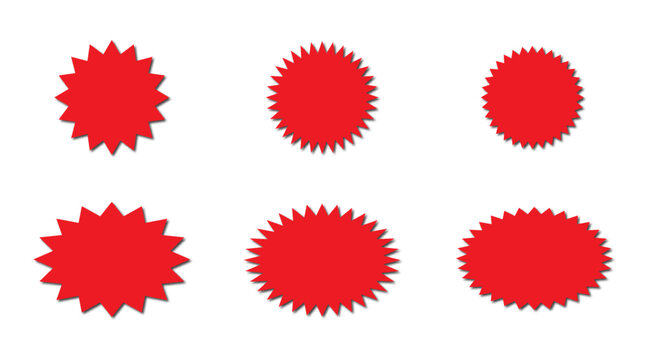 Red star burst icon set. Vector illustration