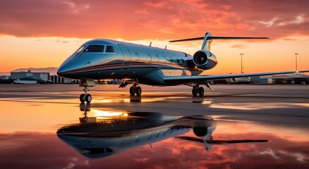 a private jet at sunset parked outdoors