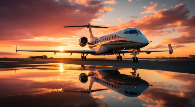 a private jet at sunset parked outdoors