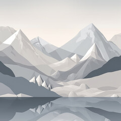 Flat style abstract minimalistic aesthetic mountains landscape background. White and greys colors.
