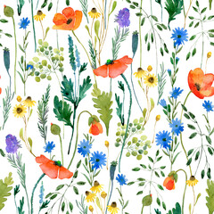 Watercolor dried flowers seamless pattern. Hand drawn delicate wildflowers botanical background. Romantic floral repeatable texture, wedding invitation, wrapping paper, fabric, print, textile, fashion