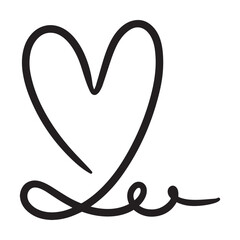 Hand drawn heart symbol, love icon for romantic trendy doodle art for decoration element in a glyph pictogram illustration