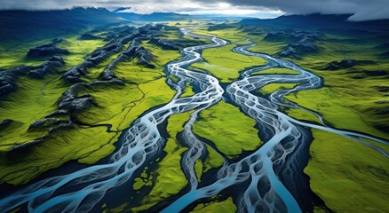 aerial view of river in iceland - Powered by Adobe