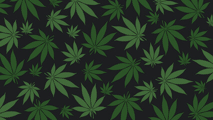 Cannabis leaves illustration black background sativa indica marijuana wallpaper texture art design blank with place for text area copy space