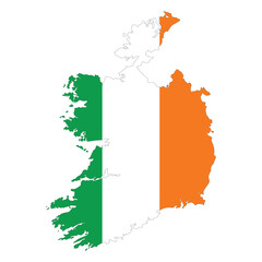 Map of Ireland with Ireland national flag