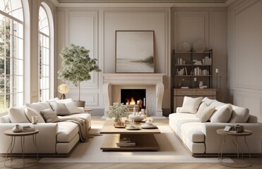 modern fireplace in a white living room for interior design,