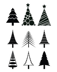 Obraz premium Christmas trees created from geometric shapes. Set of Christmas trees of different shapes. Vector illustration