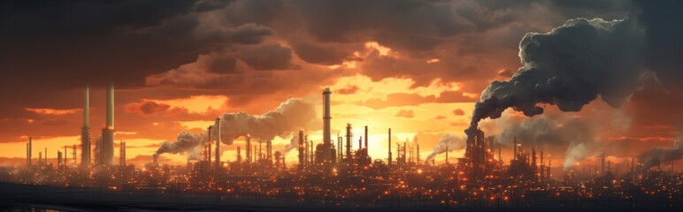 Fototapeta na wymiar an oil refinery at sunset