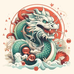 Greeting card, banner, flyer, poster with dragon. Happy Chinese New Year 2024 illustration. 