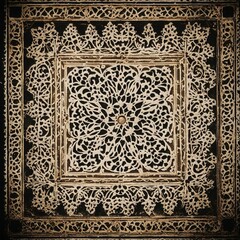 frame on the wall  A Moroccan tile pattern with a floral border and a grunge effect isolated on a black background 