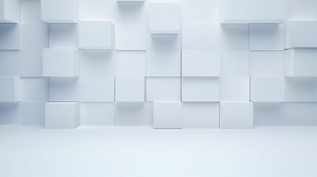 Abstract minimal background with white squares pattern wall. Interior of a empty room. Generative AI © Катерина Нагірна