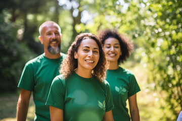 Obraz premium A team of employees volunteering together for a community project, highlighting their commitment and teamwork, creativity with copy space