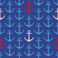 Vector pattern with anchor in retro style. Vector vintage seamless pattern in marine style with anchors.