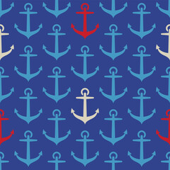 Vector pattern with anchor in retro style. Vector vintage seamless pattern in marine style with anchors.