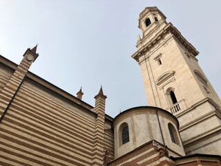 Fototapeta na wymiar View of Verona Cathedral with tower in gothic style