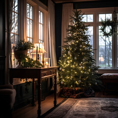 christmas tree nearby window 