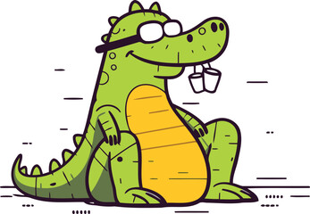 Fototapeta premium Cute crocodile with ice cubes. Vector illustration in cartoon style.