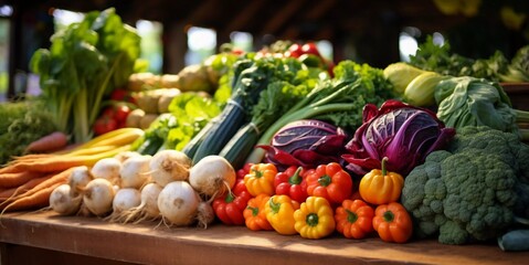 Fresh and organic vegetables at the farmers marke, AI generator - obrazy, fototapety, plakaty