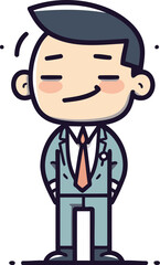 Businessman Smiling and Looking Up   Vector Cartoon Character Illustration