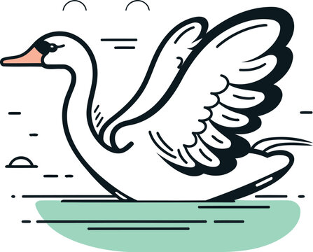 recommend clip art: Vector illustration of a swan on a white background. Linear style.