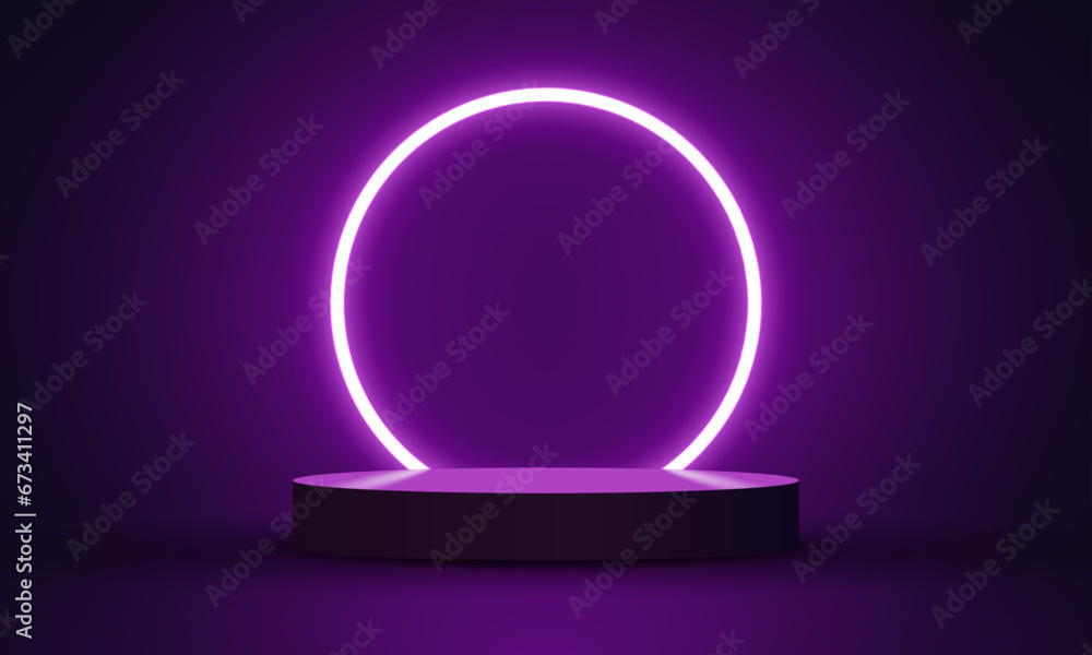 Aufkleber empty podium with line gradient neon ring on background. vector 3d render. illustration with abstrac