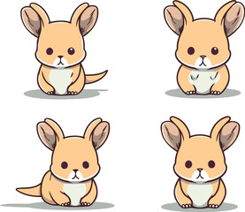 Fototapeta premium Cute rabbit cartoon vector illustration. Cute bunny icon set.