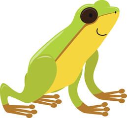 Cartoon green tree frog isolated on a white background. Colorful vector illustration for children in flat style.