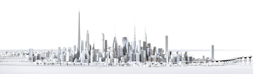 Beautiful City centre with skyscrapers, business and financial downtown,  roads and bridges. 3D rendering illustration
