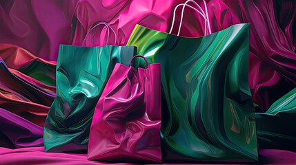 green and magenta shopping bags