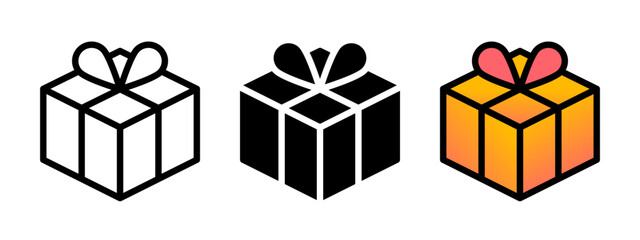 Set of present gift box trendy icons. Pixel perfect, linear, editable outline, flat solid, color gradient style. Celebration package signs. - obrazy, fototapety, plakaty