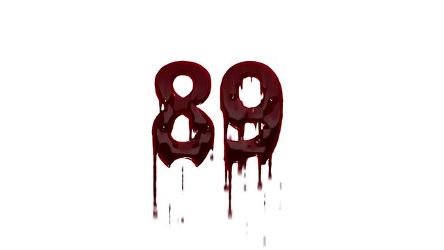Bloody number 89 with alpha channel, number 89 in blood