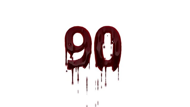 Bloody number 90 with alpha channel, number 90 in blood