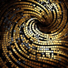 Abstract golden background, fractal geometry: tunnel consisting of rectangular cells