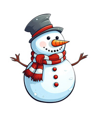 cute snowman cartoon wearing hat and scarf ai generated