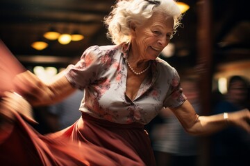 Elderly lady at a swing dance