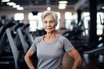 Fototapeta premium Middle-aged woman in a gym at a fitness center