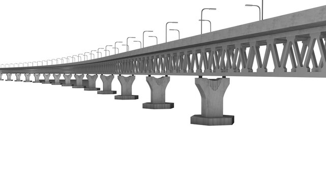 Padma bridge in Bangladesh 3d Model. Model 3D Render illustration. 3d Model. Real bridge is Situated Over the padma river, Mawa, Munsiganj, Dhaka, Bangladesh.
