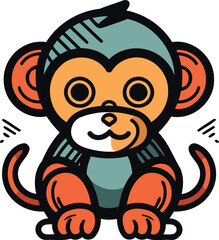 Obraz premium Cute cartoon monkey. Vector illustration isolated on a white background.