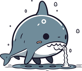 Cute cartoon killer whale. Vector illustration. Isolated on white background.