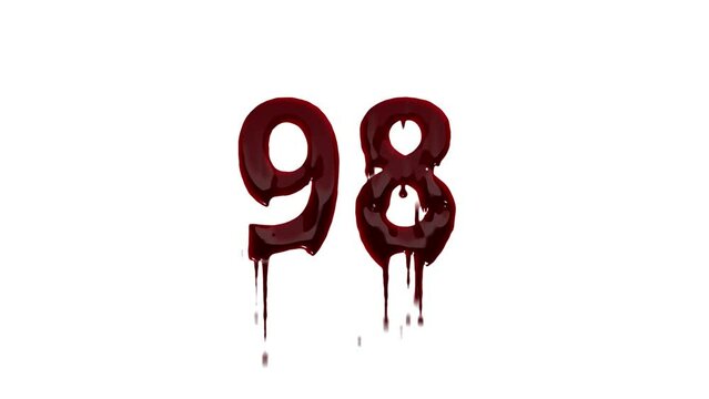 Bloody number 98 with alpha channel, number 98 in blood