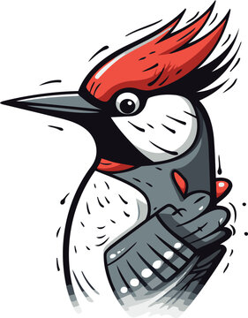 recommend clip art: Hand drawn vector illustration of a red headed woodpecker.