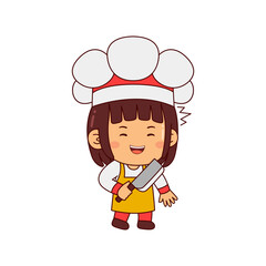 cute chef girl cartoon character vector illustration