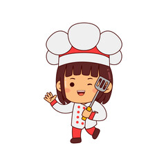 cute chef girl cartoon character vector illustration