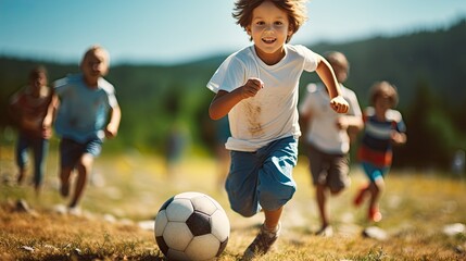 Kids playing in soccer football