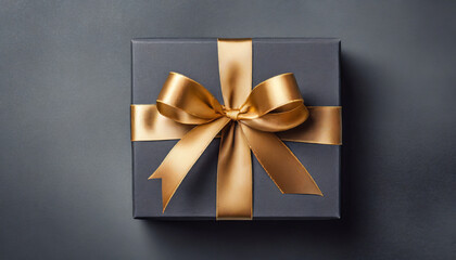 Dark grey gift box with gold satin ribbon