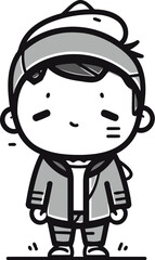 Obraz premium Cartoon little boy wearing warm clothes and cap. Vector illustration.