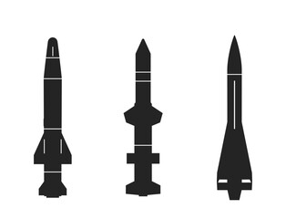 missile icon set. war, weapon and rocket system symbols. vector images for military web design