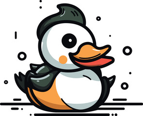 Fototapeta premium Cute cartoon penguin isolated on white background. Vector illustration.