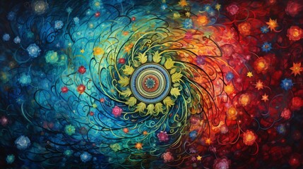 Obraz premium A mesmerizing whirlpool of colors and patterns, forming an intricate and captivating mandala, an endless journey.